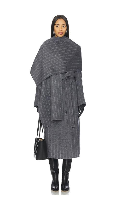 nicholas candice scarf double wool long coat in charcoal. - size l (also in m)