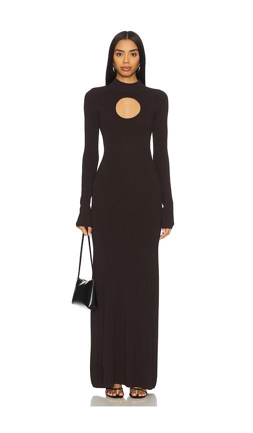 nicholas diantha long sleeve midi dress with circle cutout in chocolate. - size l (also in xs, m, xl)