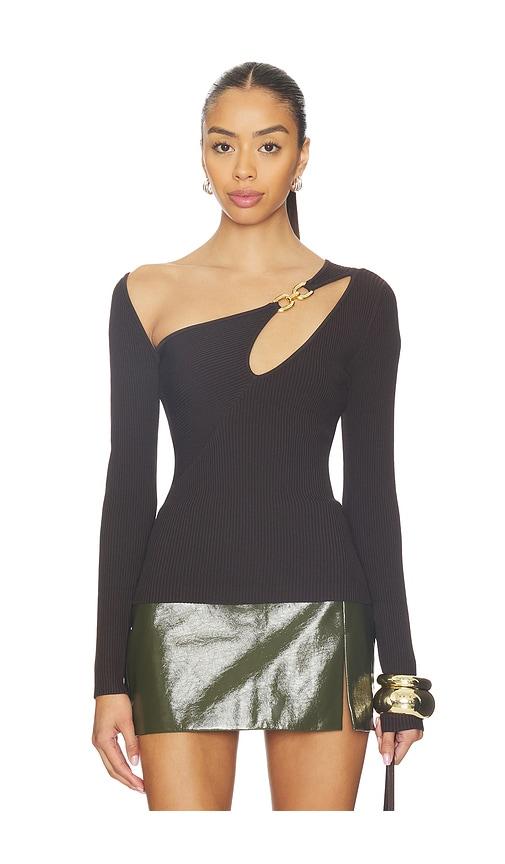 nicholas falda asymmetrical double rin rib knit top in chocolate. - size m (also in xs, s)
