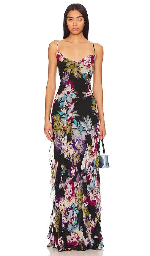 nicholas kamila ruffle cowl gown in black. - size 0 (also in 2)