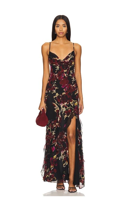 nicholas kamila ruffle cowl gown in burgundy. - size 2 (also in 4, 6)