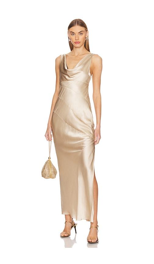 nicholas sally cowl neck maxi dress in metallic neutral. - size 10 (also in 6)