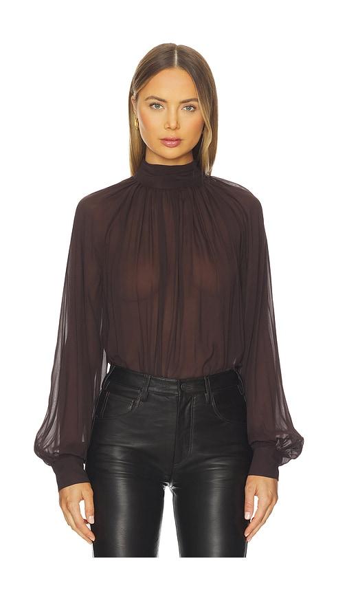 nicholas solene long sleeve mock neck blouse in chocolate. - size 0 (also in 2, 4, 6, 8)