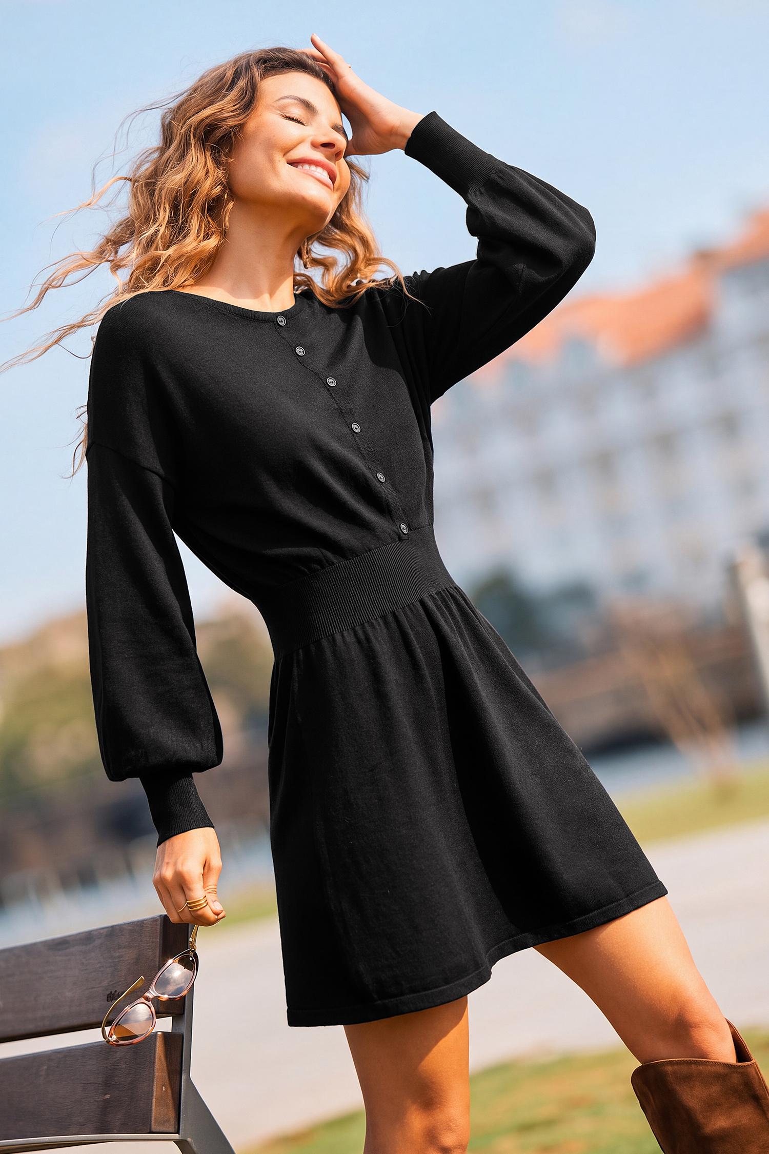 night shift black mini sweater dress - l