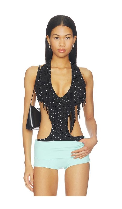 niihai fringe bodysuit in black. - size l (also in xs, s, m, xl)