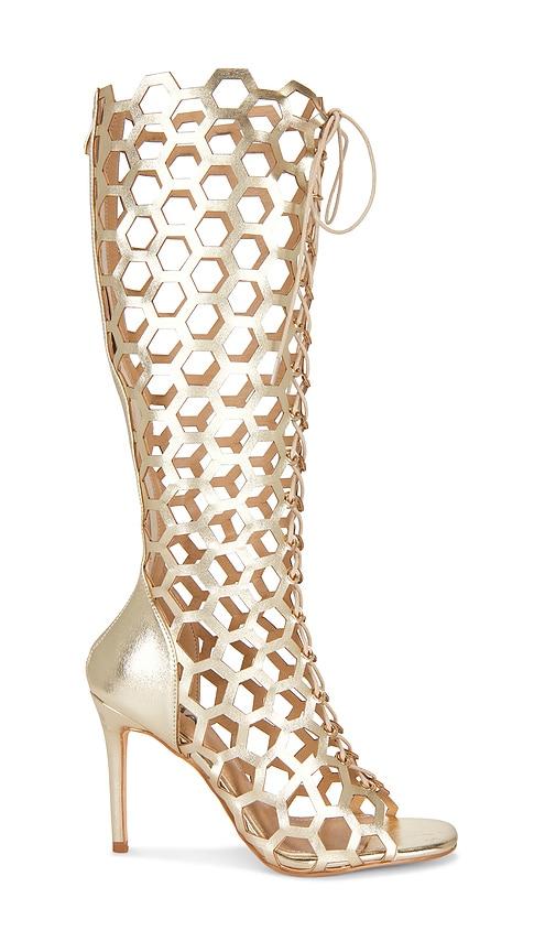 niihai honeycomb lace up heel in metallic gold. - size 37 (also in 38, 39, 40, 41)