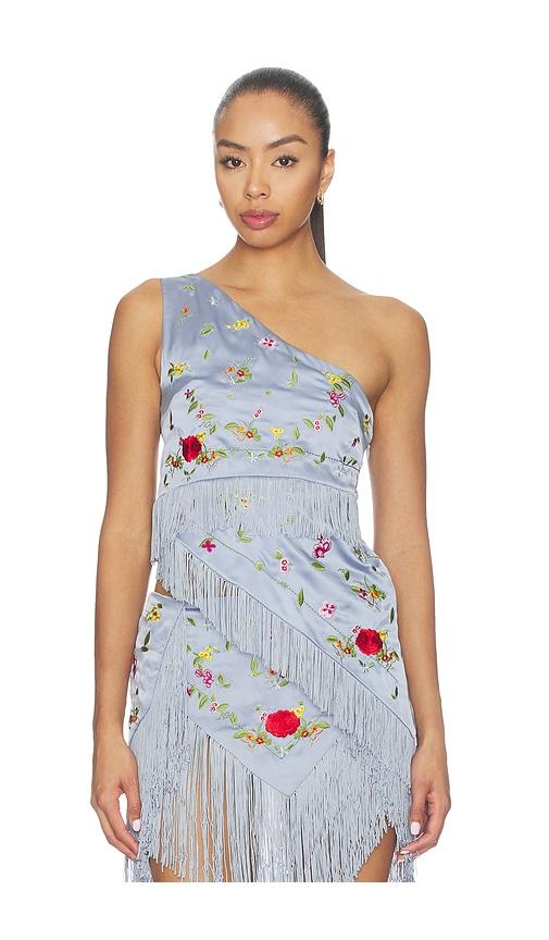 niihai lara fringe top in baby blue. - size l (also in xs, s, m, xl)