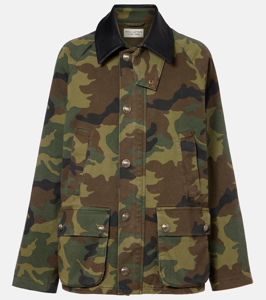 nili lotan andrew camouflage leather-trimmed cotton jacket