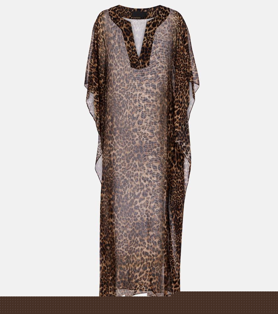 nili lotan erica leopard-print semi-sheer silk kaftan