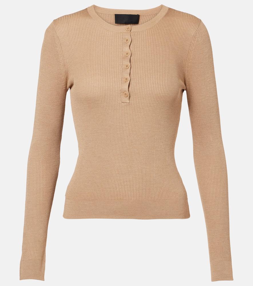 nili lotan kyrie ribbed-knit silk henley shirt