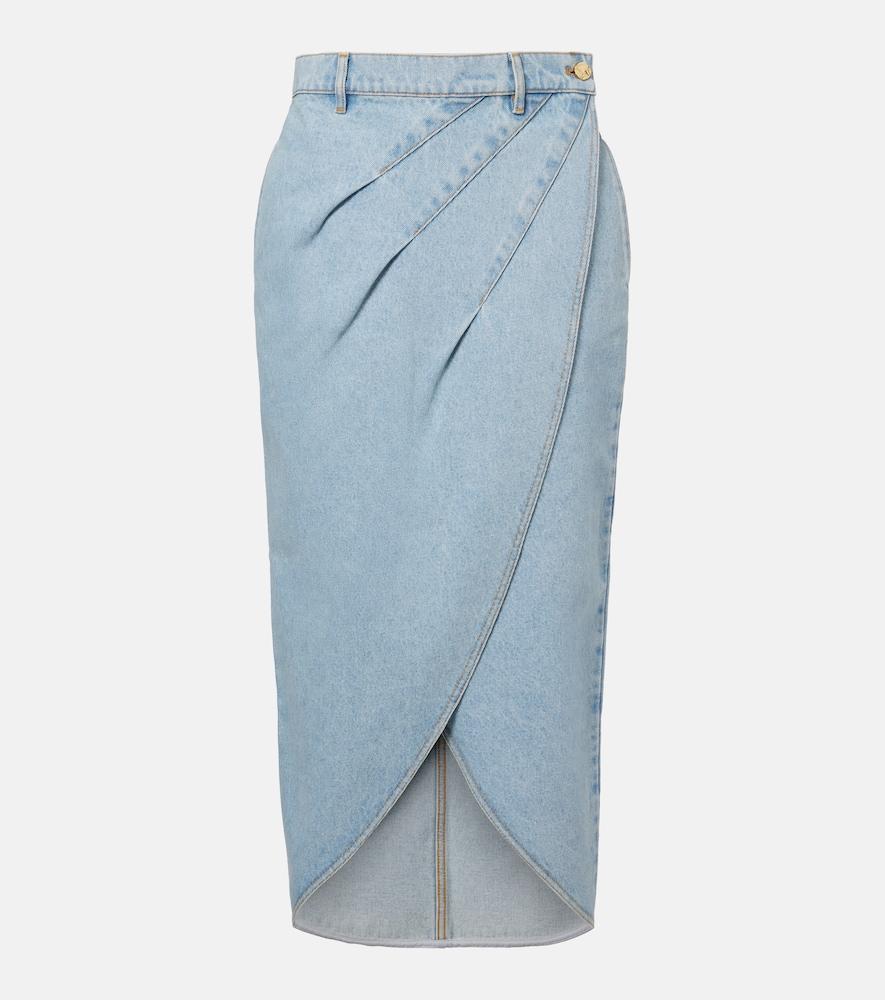 nina ricci draped denim midi skirt