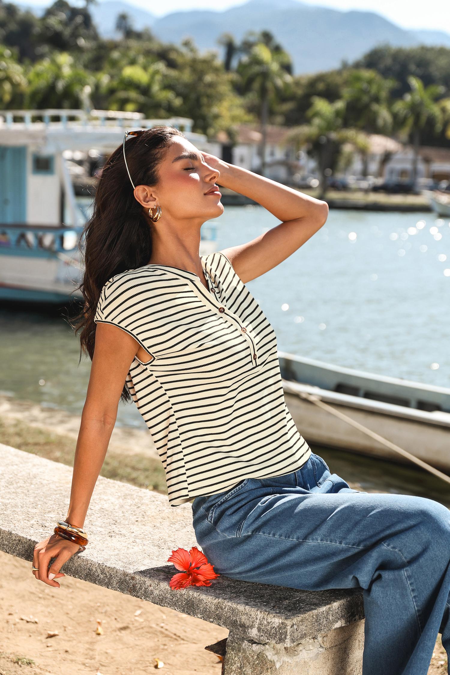 no drama striped top - l