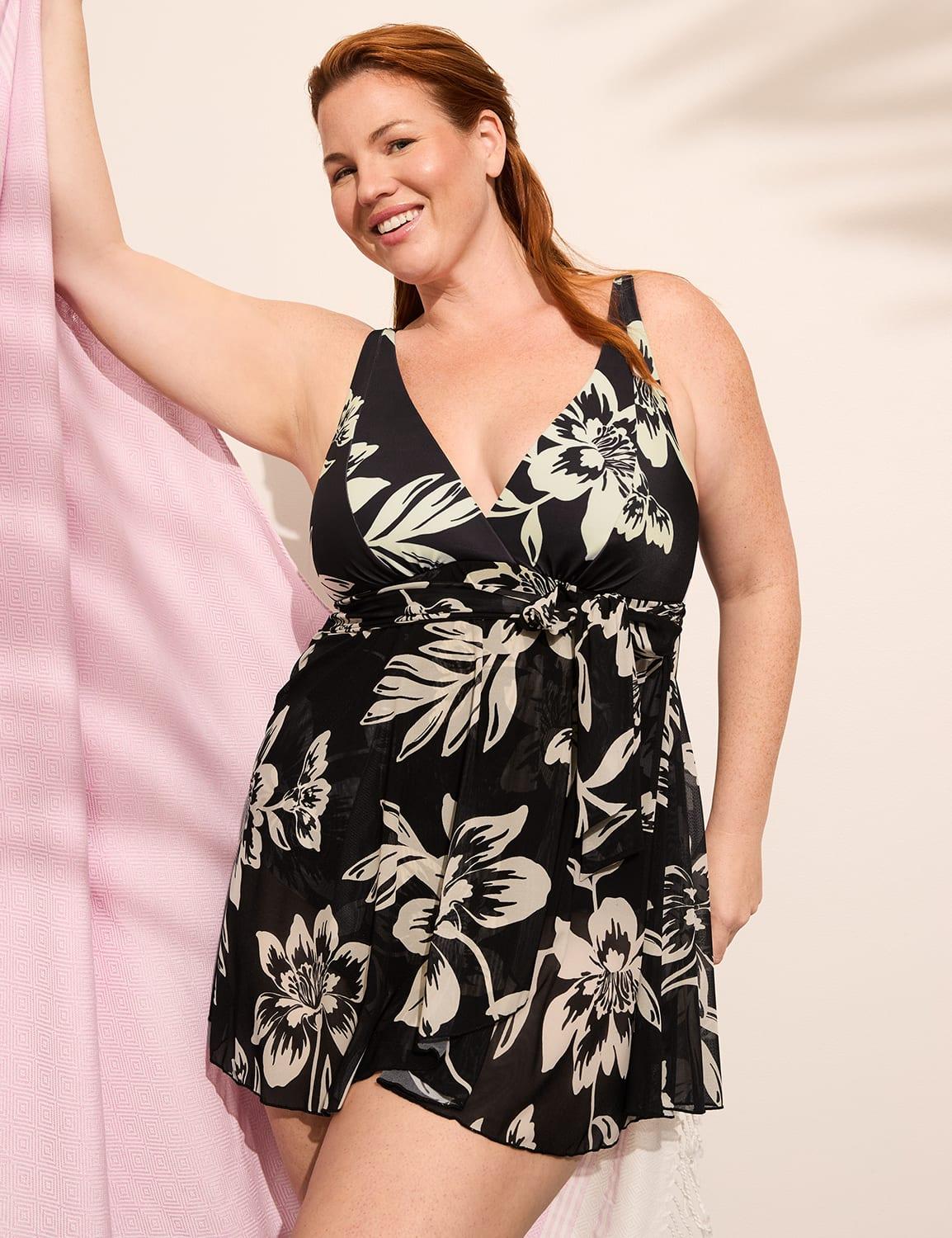 no-wire mesh swim dress with plunge brief