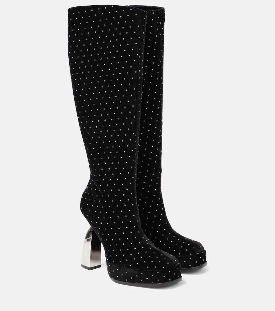 nodaleto angel s embellished velvet knee-high boots