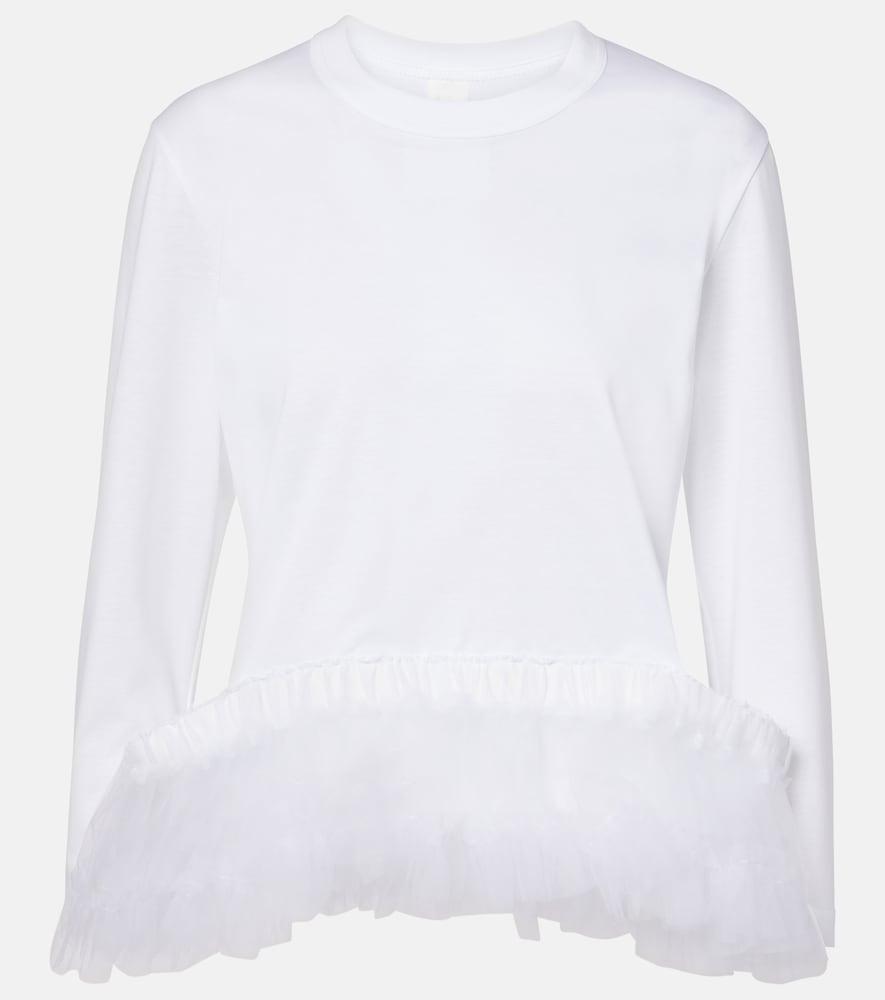 noir kei ninomiya tulle-trimmed cotton jersey top