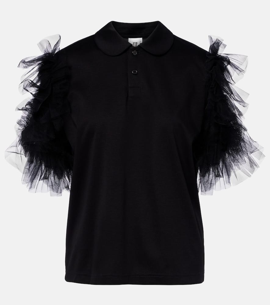 noir kei ninomiya tulle-trimmed cotton polo shirt