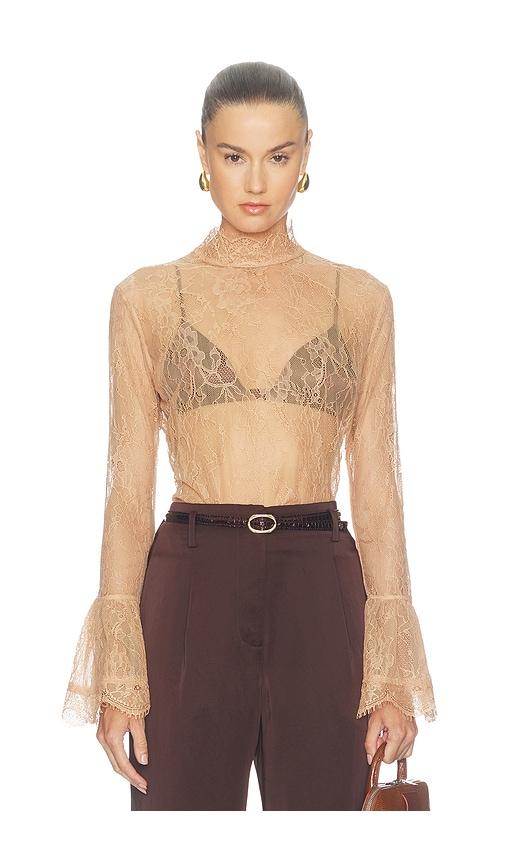 nonchalant label letty lace top in beige. - size m (also in s)