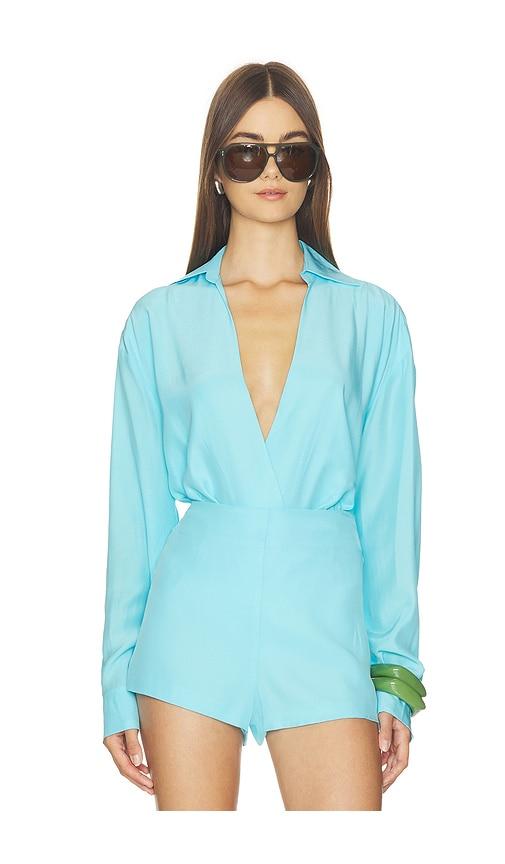 nonchalant label valen silk bodysuit in blue. - size l (also in s)