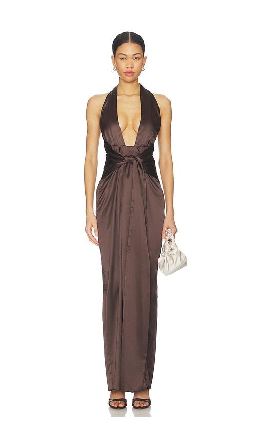 nookie calypso halter gown in chocolate. - size m (also in xs, s)