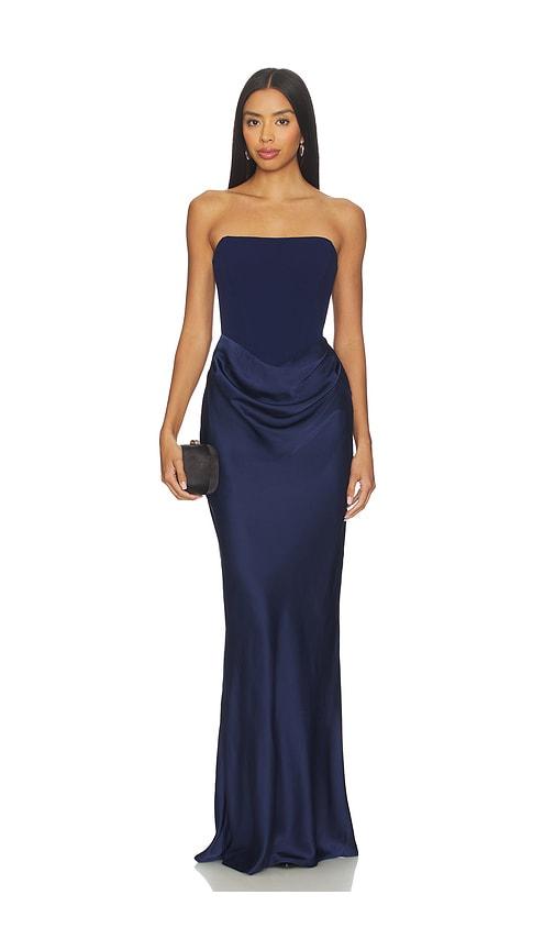 nookie chiara strapless gown in navy. - size l (also in xs)
