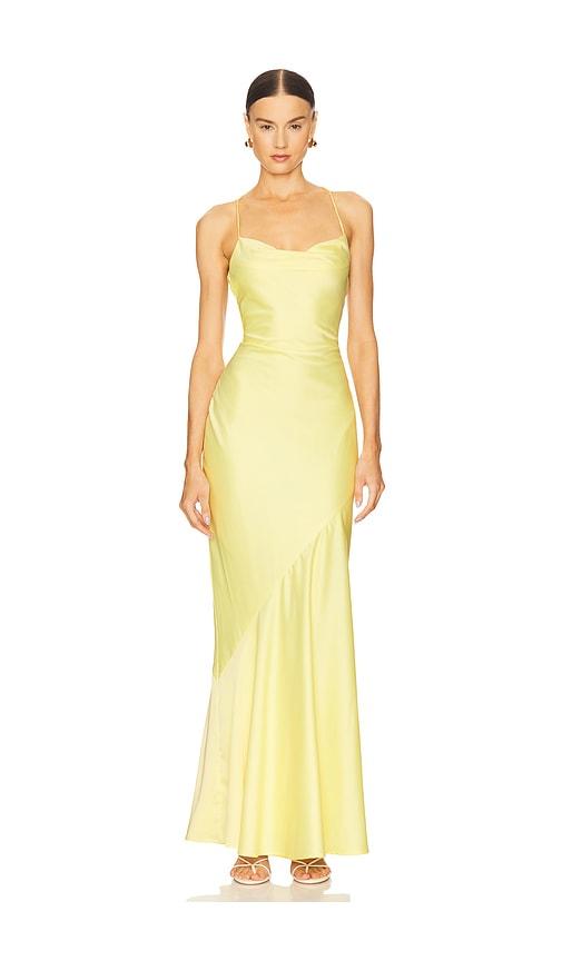 nookie entice drape gown in lemon. - size l (also in m, s)