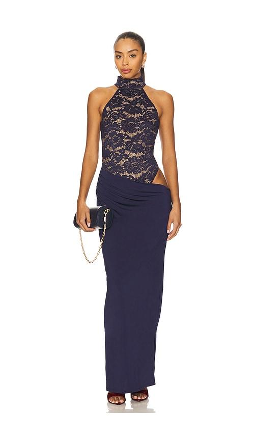 nookie lennox bodysuit maxi dress in navy. - size l (also in s)