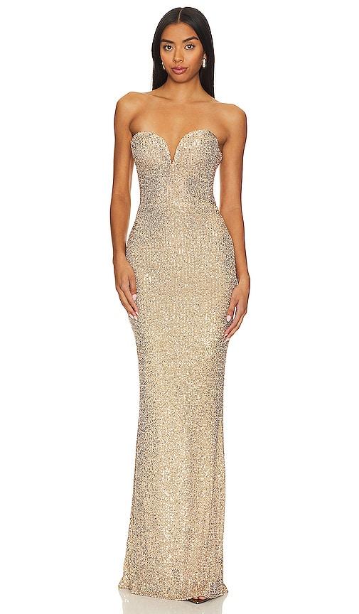nookie lumiere gown in metallic gold. - size l (also in m, xl/1x)