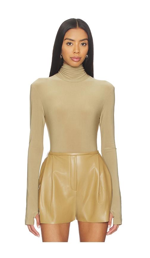 norma kamali long sleeve turtle bodysuit in tan. - size l (also in m, s, xl, xs, xxs)