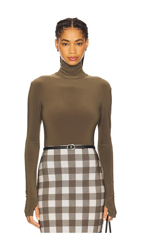 norma kamali long sleeve turtleneck bodysuit in olive. - size l (also in xs, m)