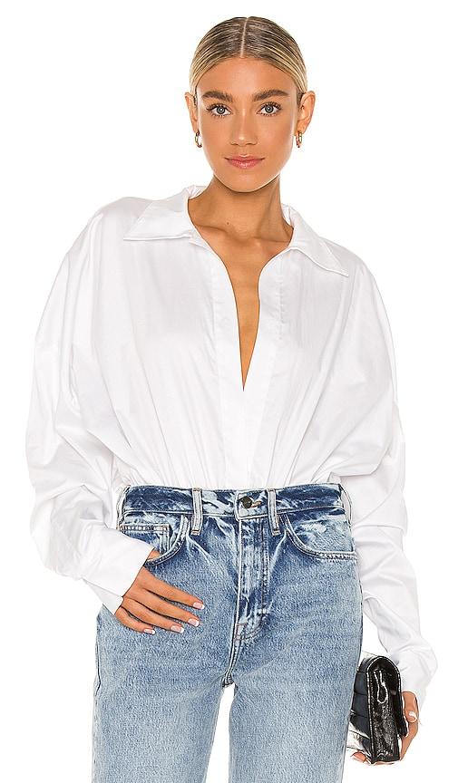 norma kamali oversized boyfriend shirt bodysuit in white. - size l (also in m, s, xl, xs)
