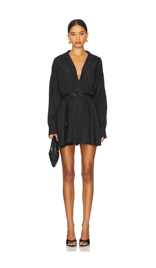 norma kamali oversized shirt flared mini dress in black. - size m (also in s, xs, xxs)