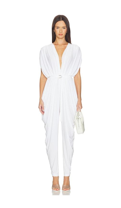 norma kamali square sleeve waterfall jumpsuit in white. - size m (also in s, xl, xs)