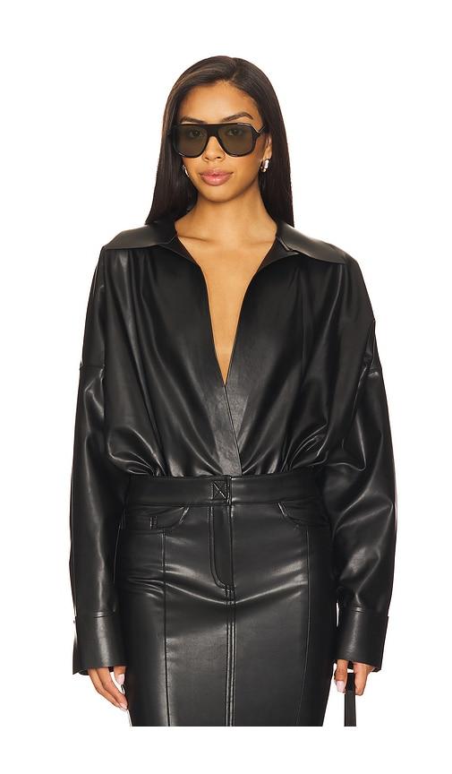 norma kamali super oversized boyfriend nk shirt bodysuit in black. - size l (also in s, m)