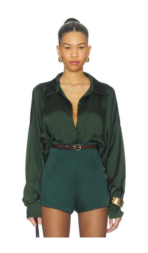norma kamali super oversized boyfriend shirt bodysuit in dark green. - size l (also in m)
