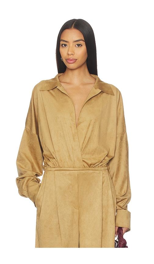 norma kamali super oversized boyfriend shirt bodysuit in tan. - size m (also in s)