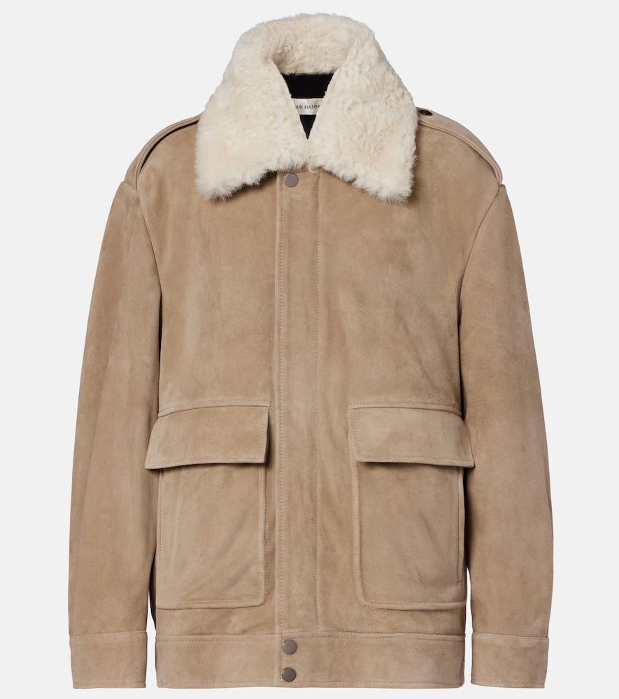 nour hammour drey shearling-trimmed suede jacket