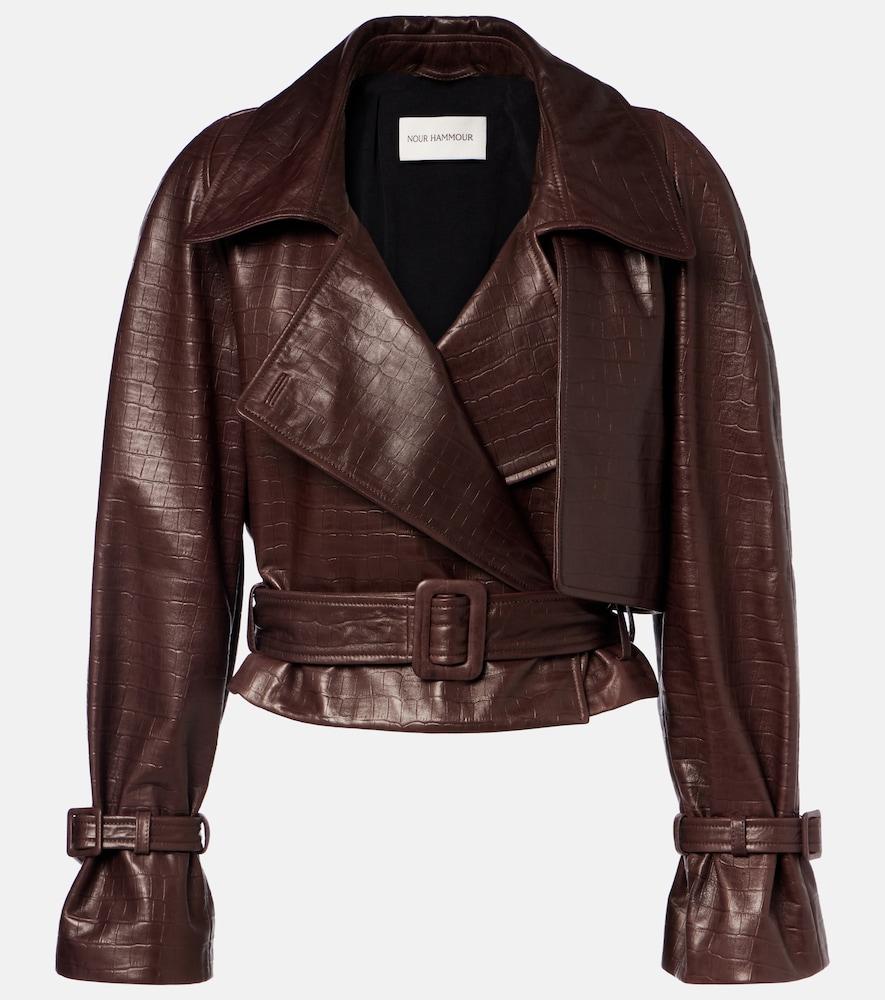 nour hammour hatti croc-effect leather jacket