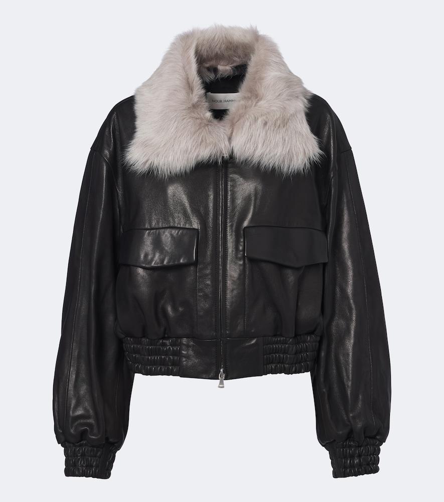 nour hammour shearling-trimmed leather blouson jacket