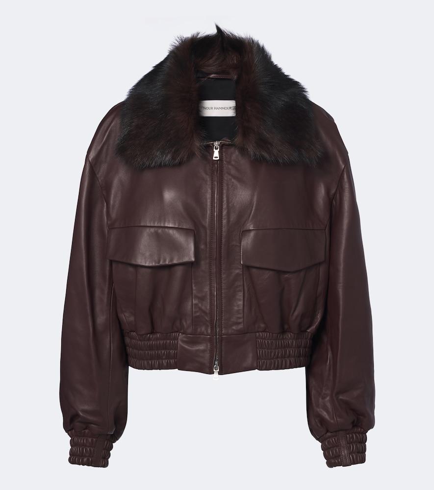 nour hammour shearling-trimmed leather blouson jacket