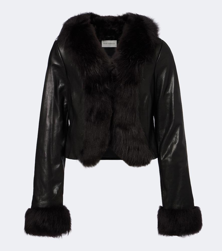nour hammour sofie shearling-trimmed leather jacket