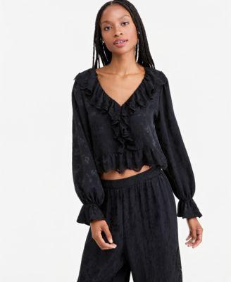 now this womens balloon sleeve ruffle jacquard blouse macys exclusive