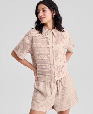 now this womens button front lace camp shirt macys exclusive