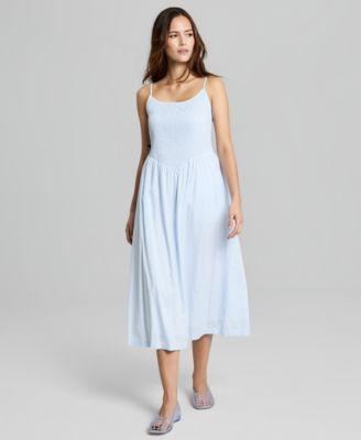 now this womens cotton gingham smocked midi dress macys exclusive