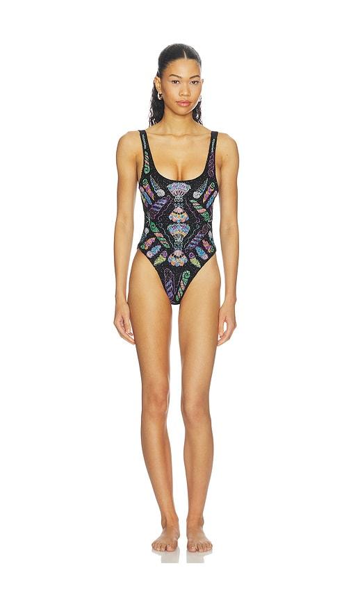 oceanus dreamy one piece shell swimsuit in black. - size l (also in m, s, xs)