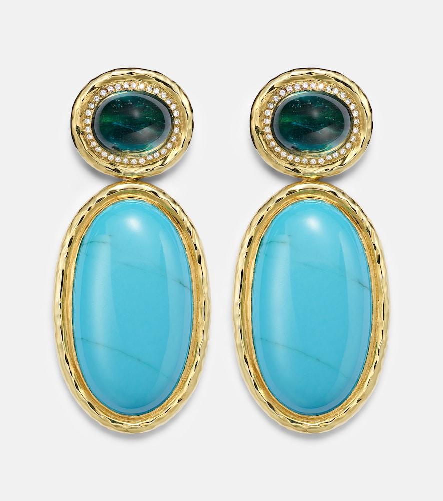 octavia elizabeth bermuda blue 18kt gold drop earrings with turquoise, tourmaline, and diamonds