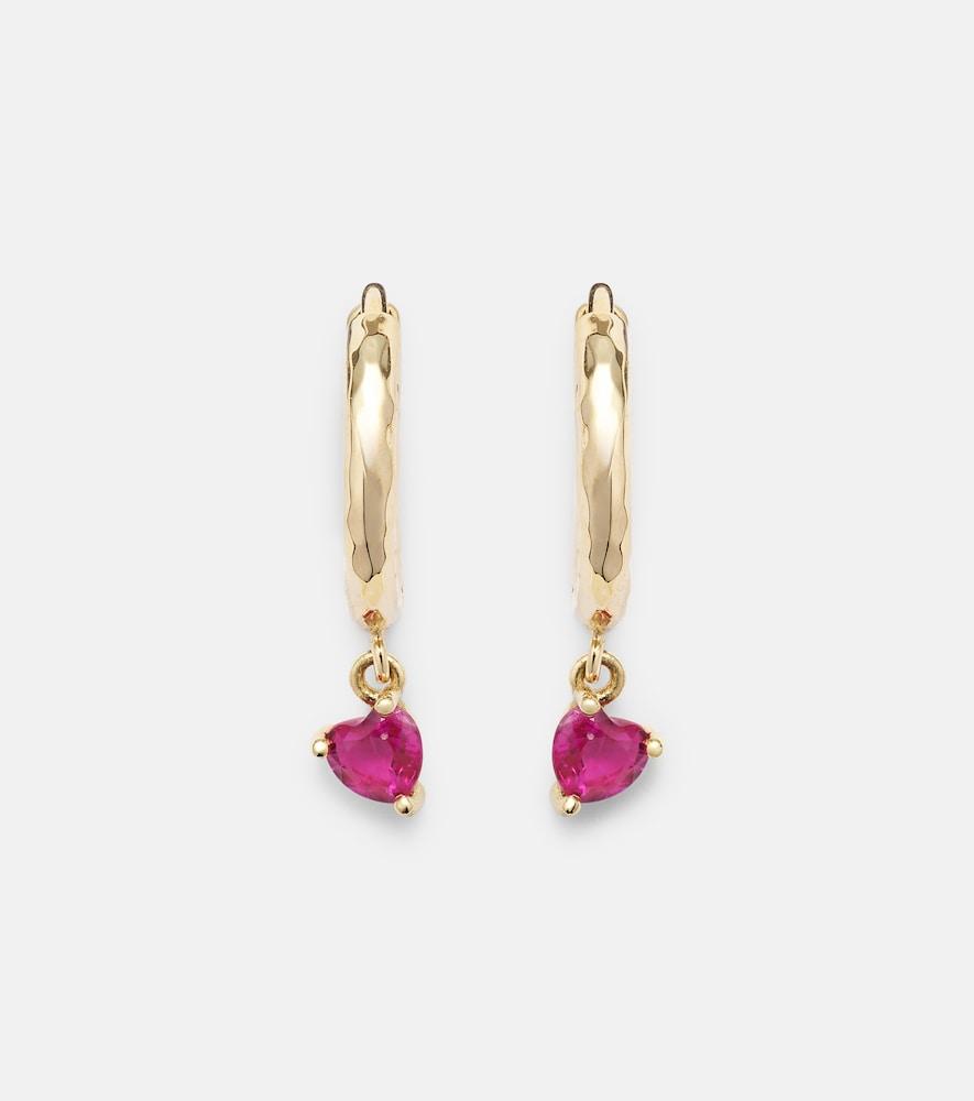 octavia elizabeth charmed micro gabby 18kt gold hoop earrings with ruby