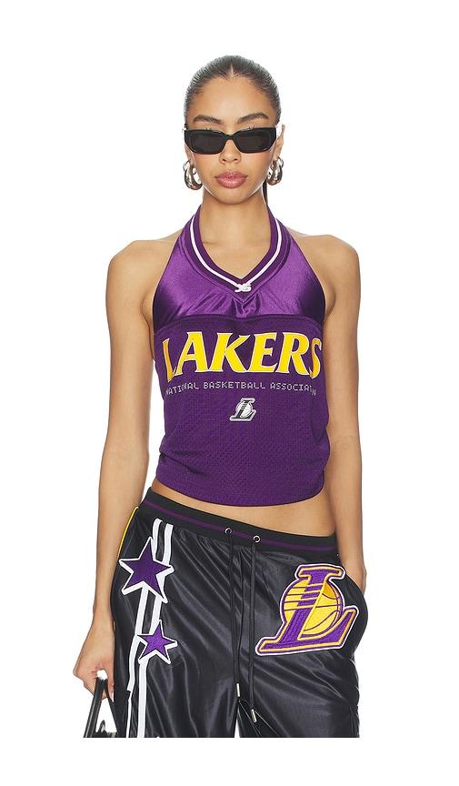 off season la lakers jersey halter top in purple. - size l (also in xxs)