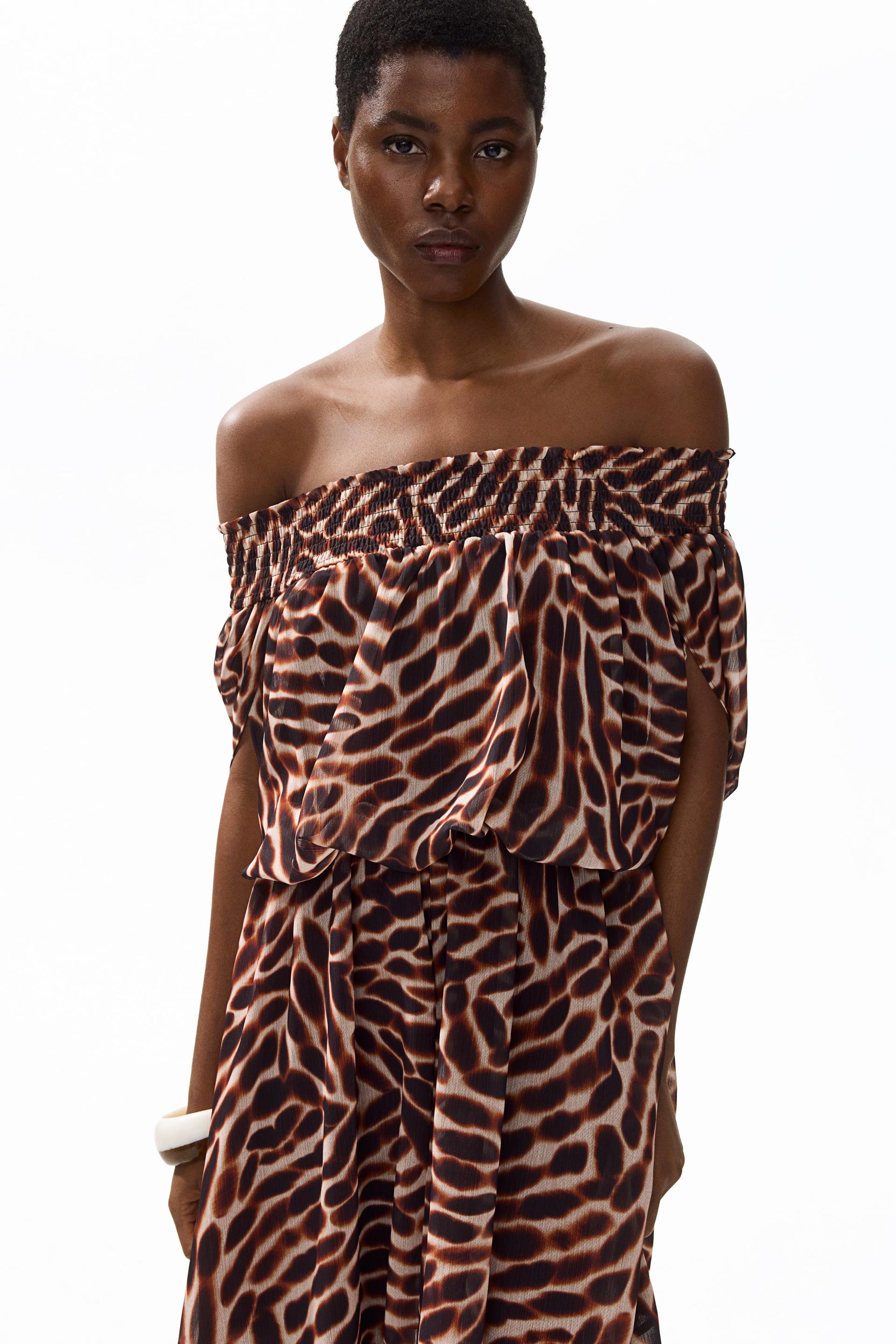 off-the-shoulder chiffon dress