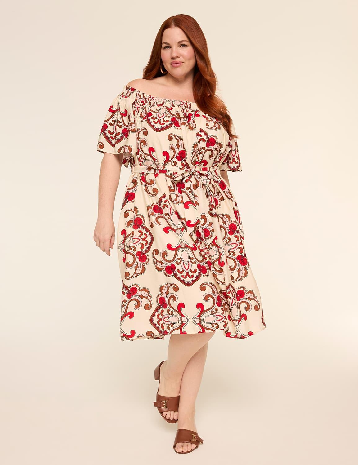 off-the-shoulder tie-waist short dress