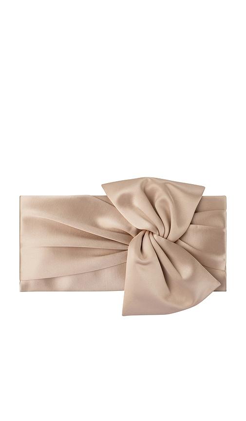 olga berg chloe tie front clutch in nude.